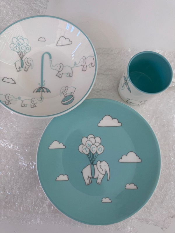Tiffany & Co Baby 3 Piece Bone China Set Circus Elephants New Unused