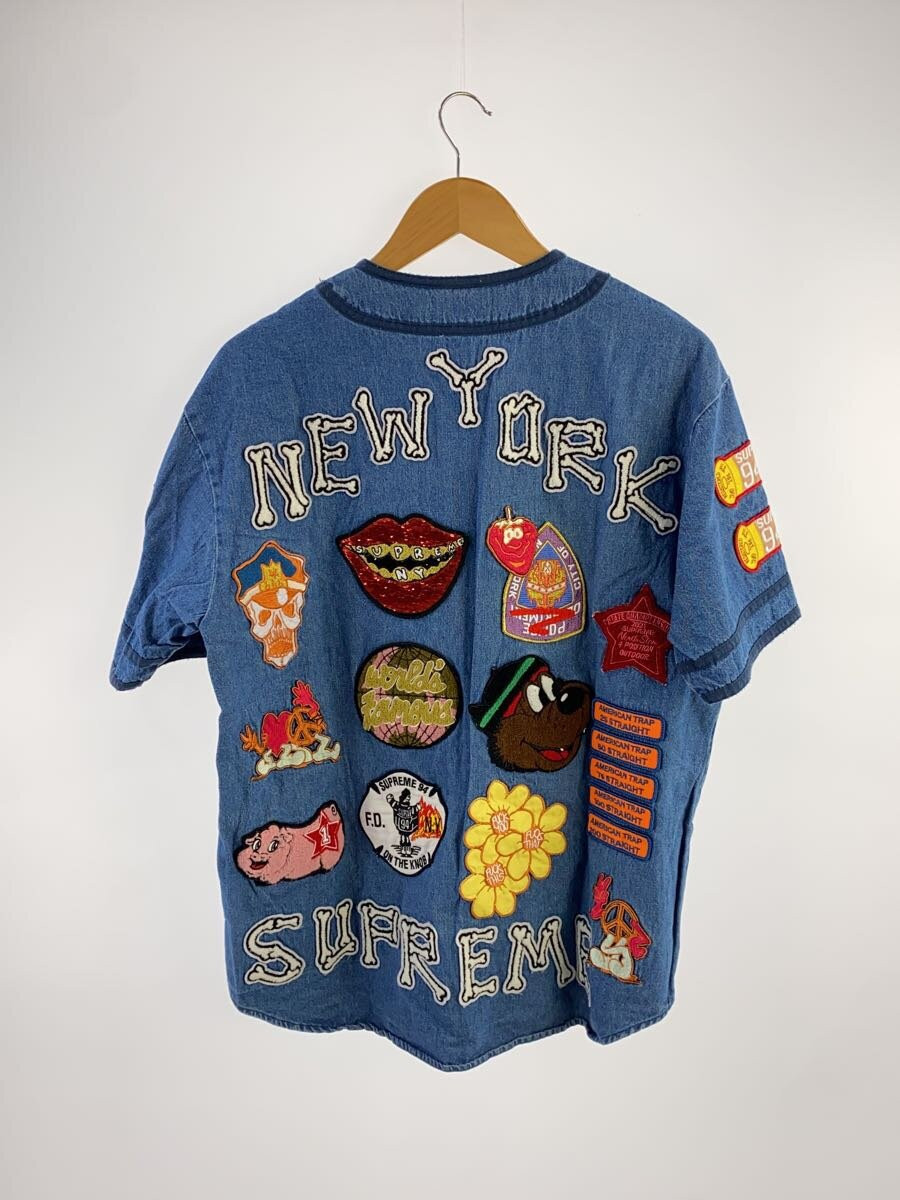 Supreme Patches Denim Baseball Jersey Short Sleeve Shirt S Supreme Patches Denim Baseball Jersey Short Sleeve Shirt S