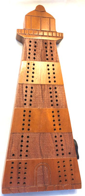 CRIBBAGE BOARD GAME (NO Pegs) LIGHTHOUSE CHERRY Made in USA by Maple Landmark