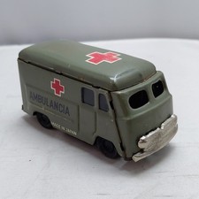 Tin Litho Army Ambulance Red Cross In Green Made In Japan Ambulancia Vintage