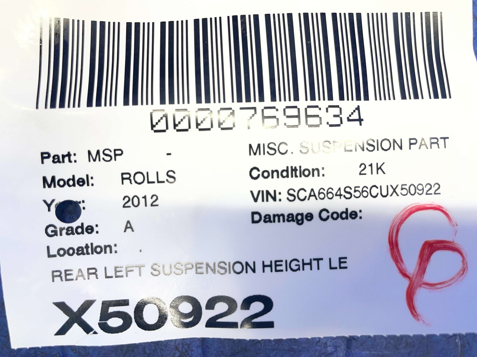 Rolls-Royce Ghost 2009-2014 Rear Left Ride height sensor