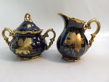 Waldershof Bavaria Milchkännchen Zuckerdose 22 Karat Gold Echt Kobalt Handarbeit