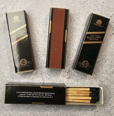 Johnnie Walker Black Label Vintage Advertising Matchbox Matches Set Of 4 Boxes 