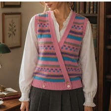 Wrangler Vintage Sweater Vest M Pink Stripe Knit Western Preppy Grandmillennial