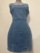 Womens Denim Dress Sexy Sleeveless Split Bodycon Mini Tube Jeans Short Dresses