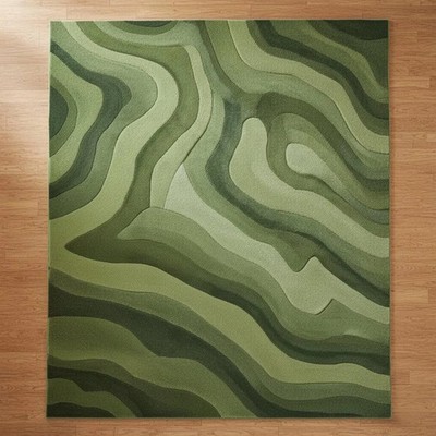 Hand Tufted Green Wool Rug, Modern Organic Wave Design for living room Lucky