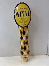 Ommegang Brewery Witte Ceramic Beer Tap Handle Yellow Argyle Collectible NY
