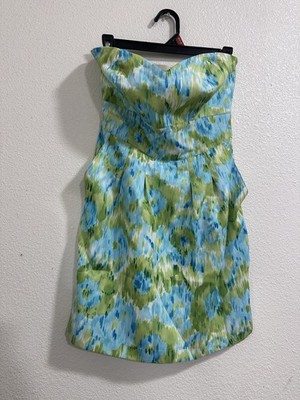 Walter by Walter Baker Blue Green Floral Strapless Sheath Dress Sweetheart S