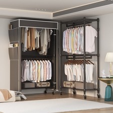Heavy Duty Double Clothes Rail Rack Garment Hanging Stand Open Wardrobe Shelf UK