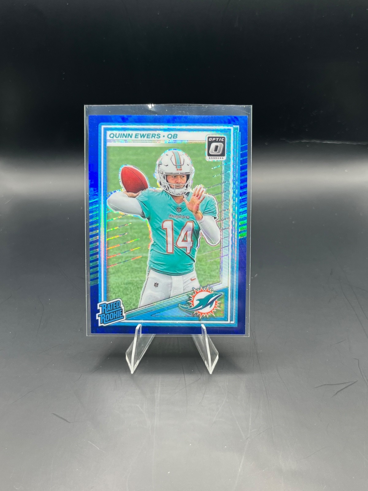 2025 Donruss Optic Quinn Ewers Rated Rookie Blue Hyper Prizm #213 RC Dolphins