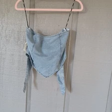 SER.O.YA Tate Denim Crop Top Size XL In Coastline Tie Back Strapless Sleeveless