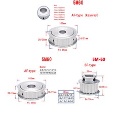 HTD-5M Timing Belt Pulley 60 Teeth Bore 6-25mm 3D Printer CNC Synchronous Wheel