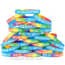 100 of Infinity Sign Autism Acceptance Colorful Silicone Wristband Bracelets