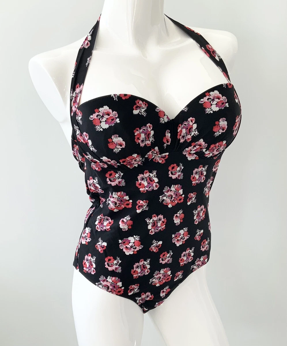 Kelly Brook New Look Black Pink Floral Swimsuit UK 36C