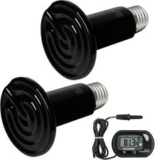 2 Pack 80w Ceramic Heat Lamp With 1pcs Digitalthermometer Infrared Reptile Heat