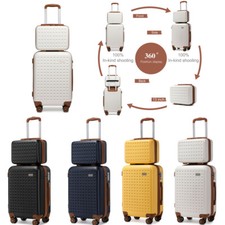 2PCS Suitcase Set ABS Hard Shell 4 Wheels Cabin Hand Luggage With Vanity Case