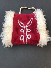 Vintage 1970's Red/White Hand Muff Warmer Child 7 x 6 in. Satin Lined