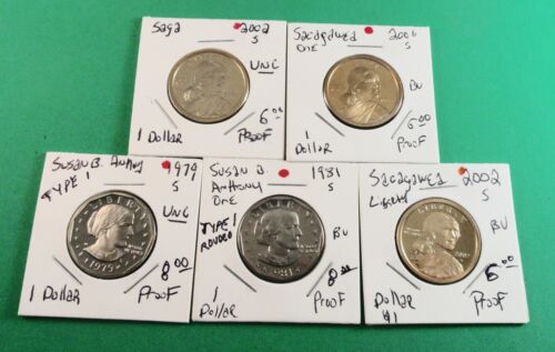FIVE: US PROOF SBA & SASACAGAWEA DOLLARS: 1979S 1981S 2002S 2002S 2006S