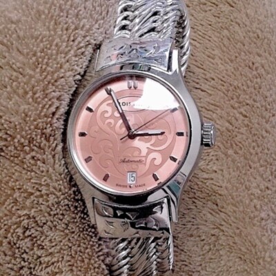 LOIS HILL Watch Pink Face Automatic Sterling Band RARE Lois Hill Sterling Silver Pink Face... | Depop main image 2