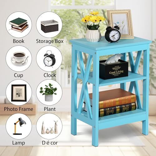 Modern Nightstands X-Design Side End Table Night Stand Set of 2 Light Blue - Picture 7 of 7