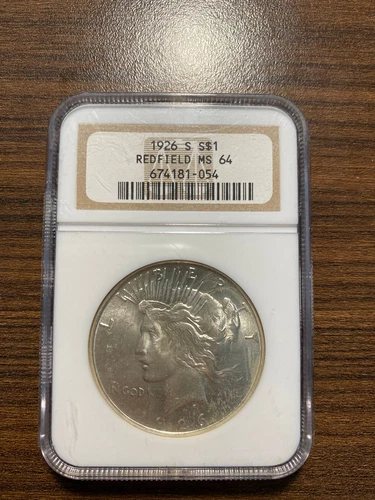 1926-S REDFIELD Peace Silver Dollar $1 NGC MINT STATE 64 MS 64 RARE