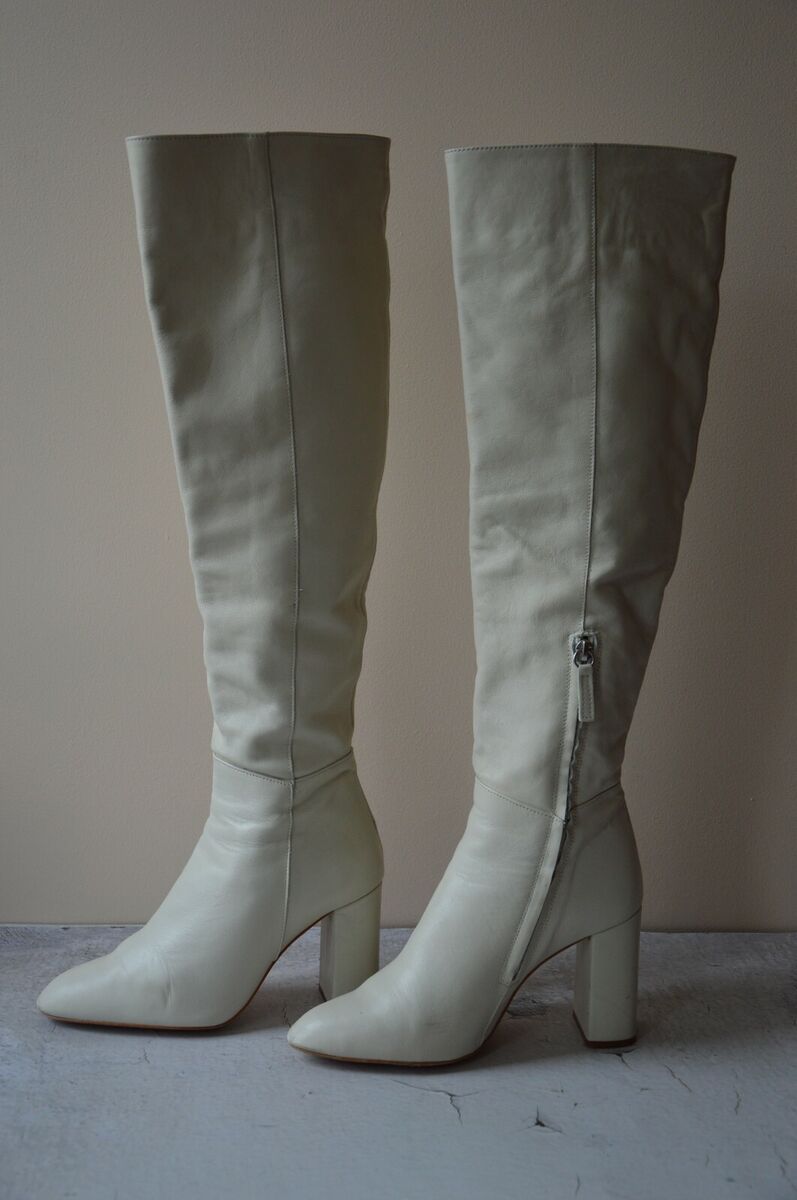 ZARA Ecru Off White Tall leather knee high Boots slouch ZARA Ecru Off White Tall leather knee high Boots slouch