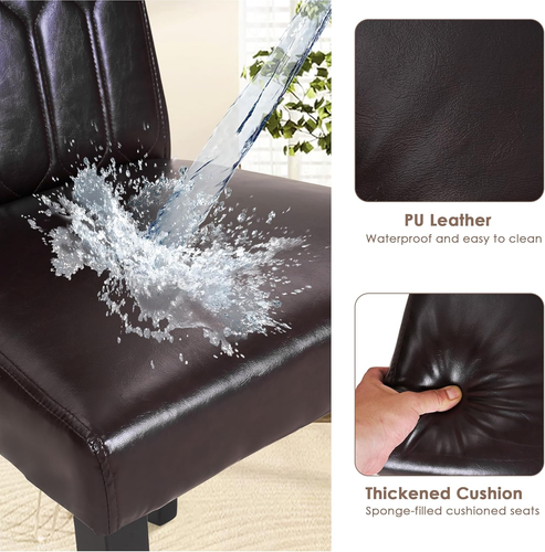 Upholstered Dining Chairs Set of 6, Modern PU Leather Accent Parsons, Solid Wood - Picture 6 of 8