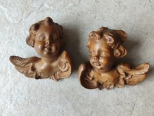 2 Vintage Puttenköpfe Paar Engelskopf Holz Handgeschnitzt