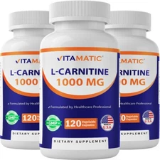 3 Pack- Vitamatic L-Carnitine Fumarate 1000 mg - 120 Vegetable Capsules