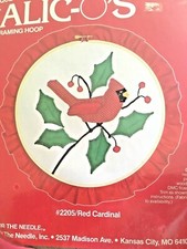 Vtg RED CARDINAL Calic-o's Applique Kit w/ Framing Hoop  Designs for the Needle