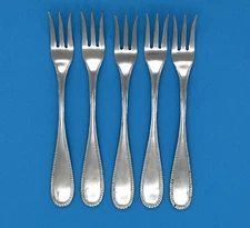 SET OF 5 ORLEANS ORL48 GLOSSY STAINLESS FLATWARE COCKTAIL / SEAFOOD FORKS 5-1/2"