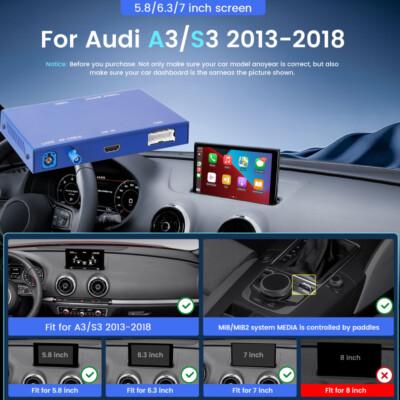 Wireless CarPlay Android Auto MirrorLink Retrofit for Audi A3 S3 2013-2018 MIB
