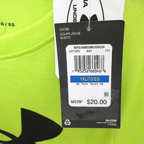 NEW YOUTH BOYS UNDER ARMOUR TECH TWIST TEE T SHIRT SZ XL HI VIS YELLOW - Picture 3 of 3