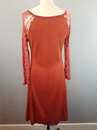 Burnt Orange Long Knit Dress with Lace Sleeves Women's Large by Ya Los Angeles - Picture 4 of 6