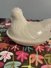 Hazel Atlas White Milk Glass Hen on a Nest Dish Chicken in Basket- Small