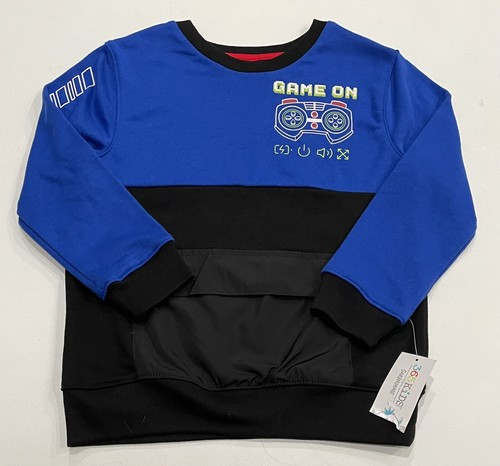 365 Kids Garanimals Boys Colorblock Game On Sweater w/ Pocket Size 7 Blue Black - Picture 3 of 10
