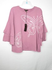 NWT DG2 DIANE GILMAN "DG DOWNTIME" BUTTERFLY PURPLE SWEATSHIRT TOP SZ S B264