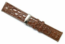 22mm Brown Thin Croco Embossed Leather Watch Band Stainless Butterfly Clasp