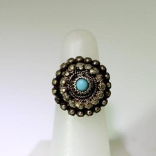 Vintage Sterling Silver Woven Band Bead Work Turquoise Ring Size 6 9969
