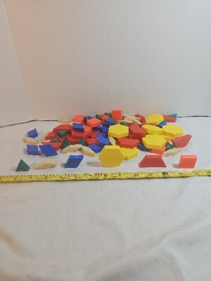 Geometric Pattern Blocks Lot Multi Color Shapes Hard Plastic ... 100 pieces