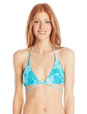 VOLCOM GRAFFITI BEACH TRIANGLE STRING SWIM BIKINI TOP BLUE MEDIUM NEW  36