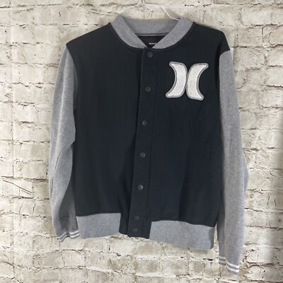 Hurley Black Gray Jacket Fleece Youth XL Snap Closure 13-15