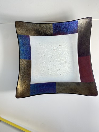 Signed Kurt McVay Decorative Iridescent Fused Art Glass Bowl Plate 8 X 8 - Picture 2 of 6