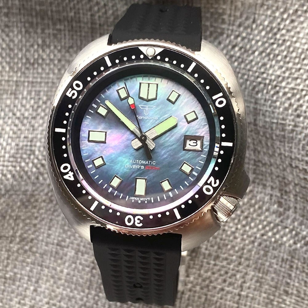 Shell Dial Watch 44mm Sapphire Glass Shell Dial NH35A 200m Diving Automatic Men's Watch ...