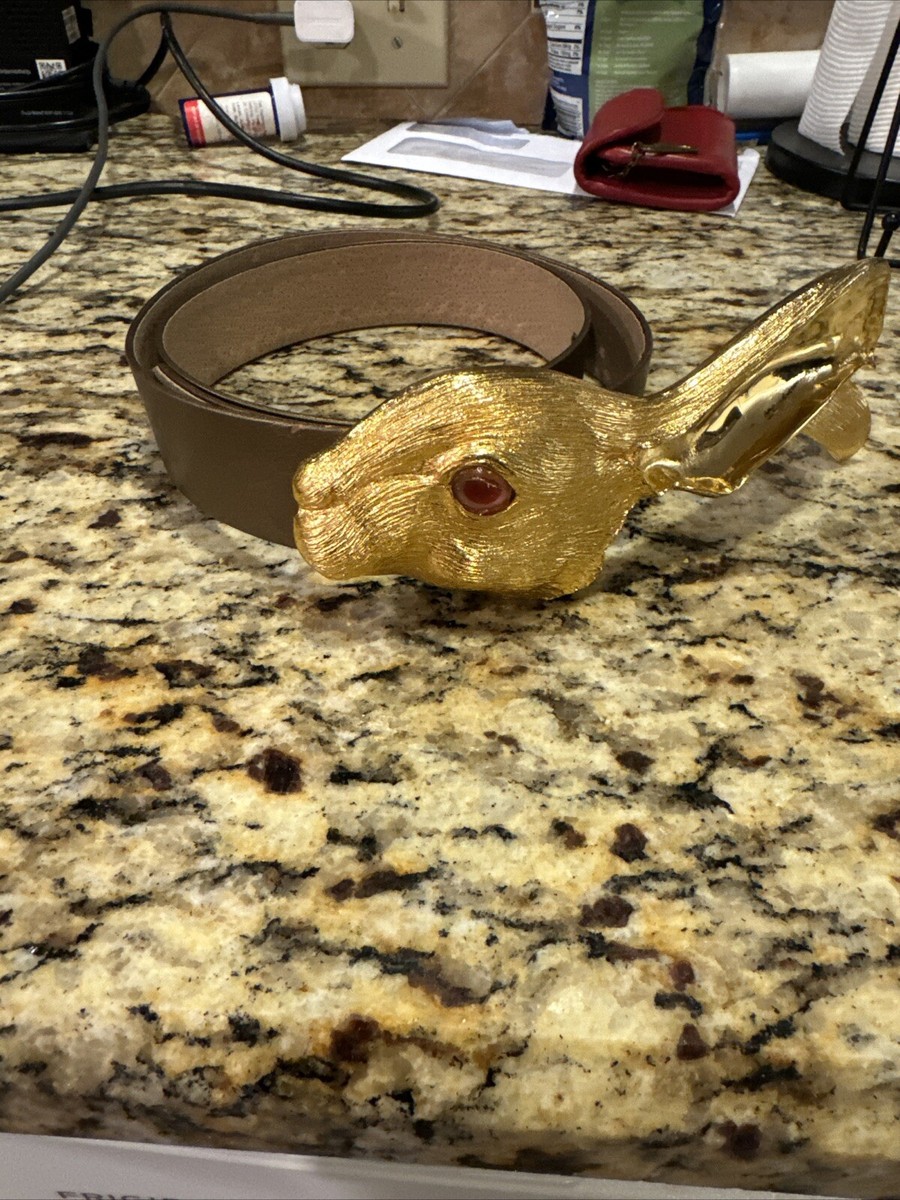 Vintage 1980s Christopher Ross Rabbit Belt Buckle 24kt Gold Plate