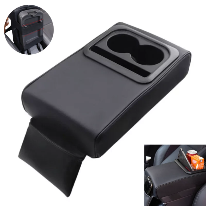 1x Car Armrest Box Cushion Pad Auto Center Console Cover With Cup Holder Storage - Image 4 of 4