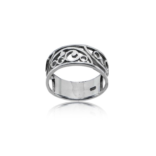 Sterling Silver High Polished Filigree Swirl Bang Ring, Size 7 - Imagen 1 de 4