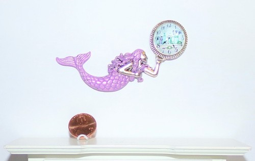 Reloj de pared para casa de muñecas miniaturas sirena lavanda náutica escala 1:12 nuevo - Imagen 5 de 8