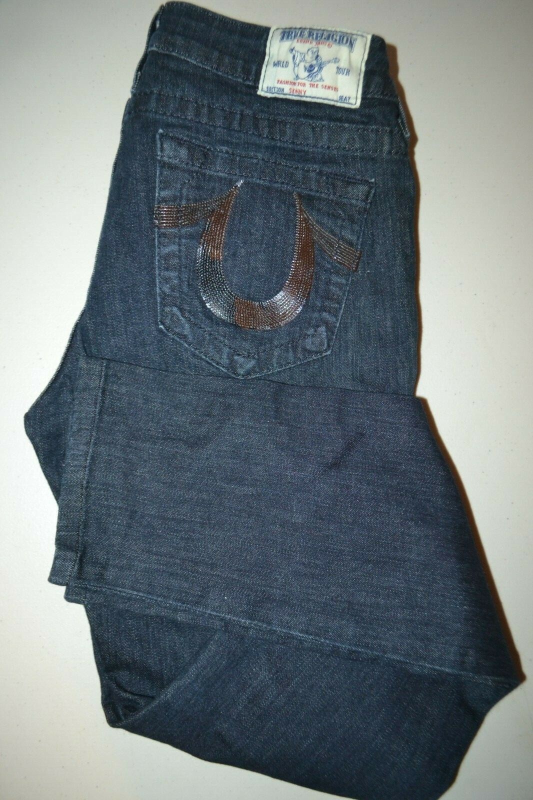 True Religion Women's Skinny Embellished U No Pocket Flaps Blue Jeans Sz 29x29