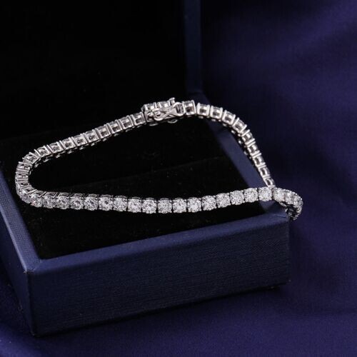 Sale! 3Ct 100% Natural Round Cut Diamond Claw-set Tennis Bracelet White Gold - Picture 4 of 10